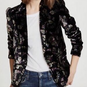 Rebecca Taylor Jewel Black Velvet Floral Blazer with Purple Accents Size